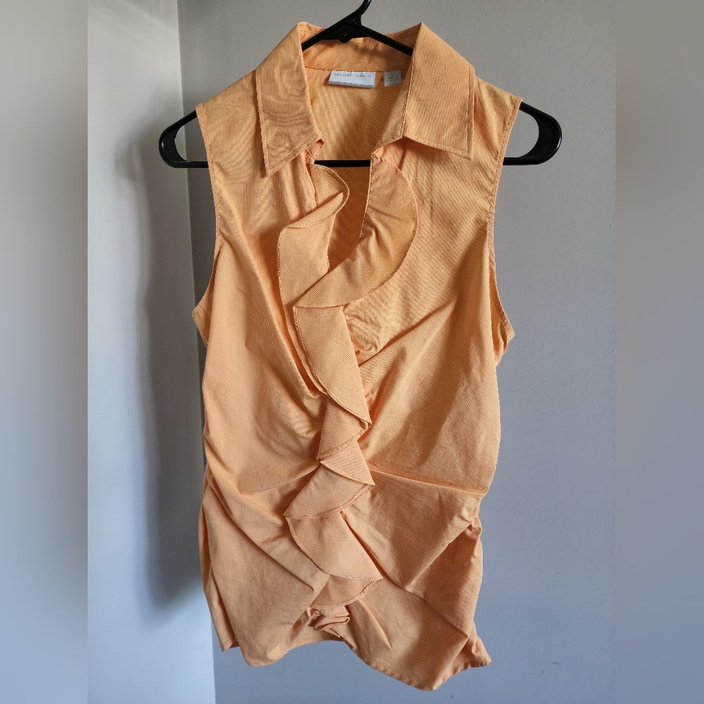New York & Company Sleeveless Blouse Medium Orange with White Pin Stripe NWT